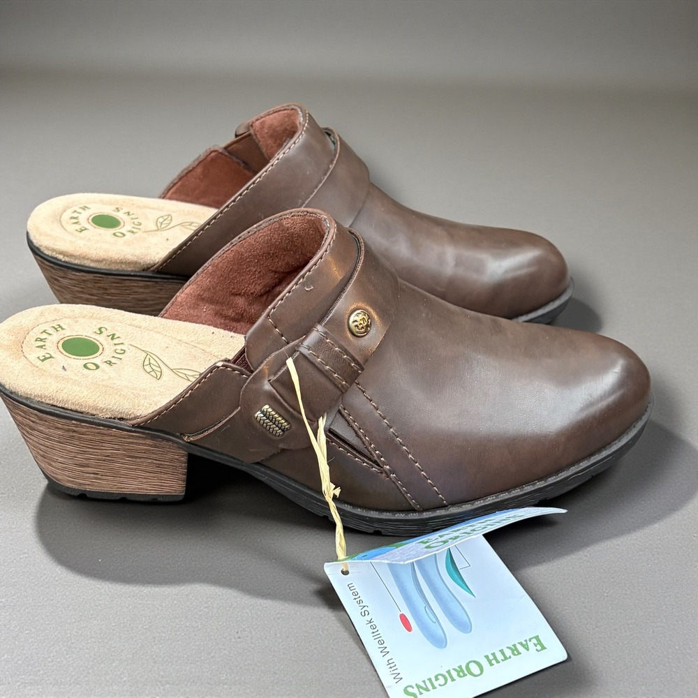 Earth Origins Womens Andria Brown Vegan Leather Mules Low Heel Slip On Sz‎ 10M